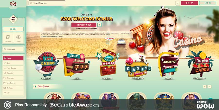 777 Casino homepage screenshot