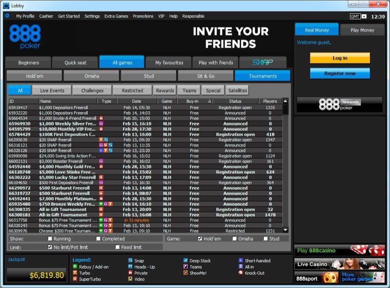888poker lobby screenshot