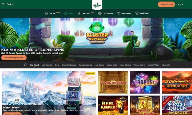 Mr Green homepage screenshot