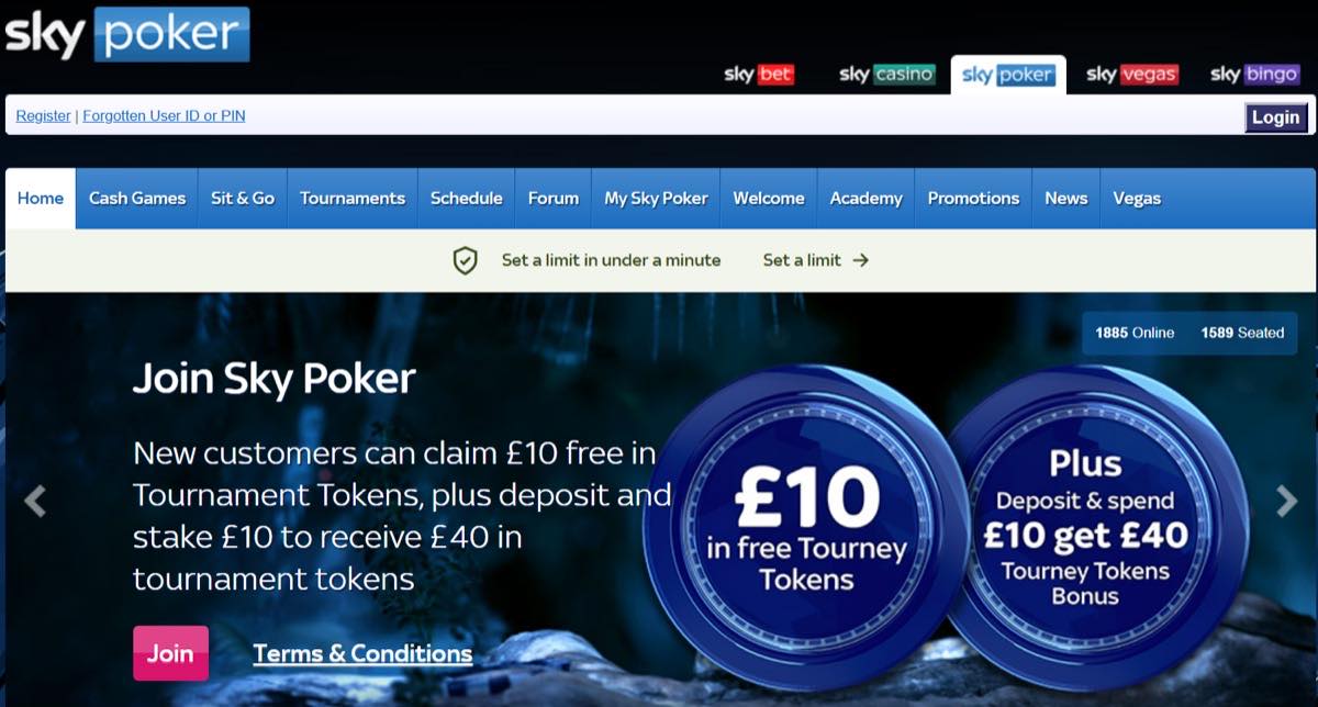 Sky Poker homepage screenshot