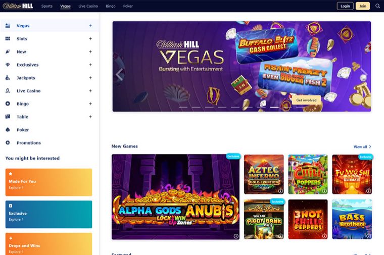 William Hill Vegas homepage screenshot